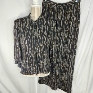 cynthia howie maggy boutique Black Tan Abstract Print Wide Leg Pant Suit Size 6